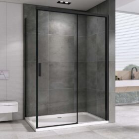 Kabina prysznicowa przesuwna czarna DS1500 B LEYDEN - cichy domyk